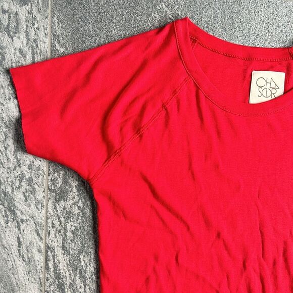 NWT Chaser Boxy Short Sleeve Raw Hem Raglan Cold Shoulder Tee Shirt in Red Small - Picture 3 of 12